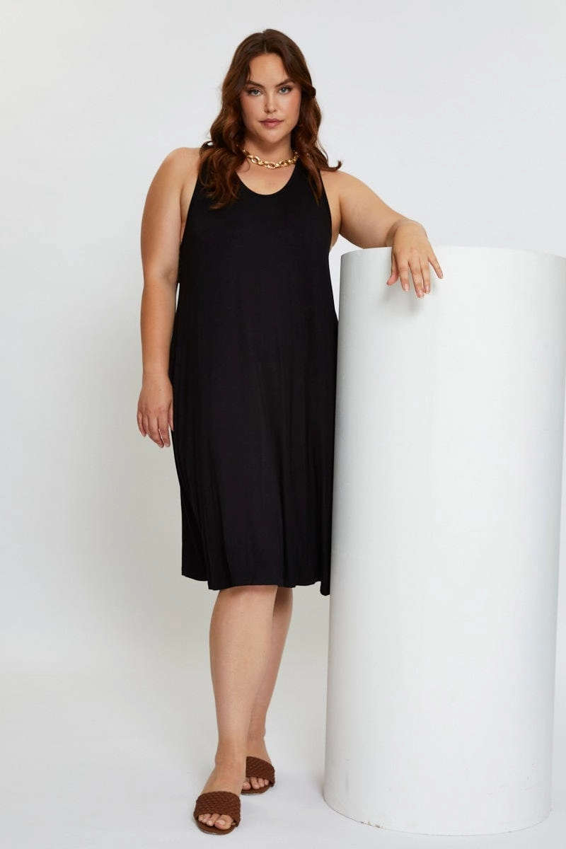 Black Smock Dress V-neck Sleeveless Smart Glide
