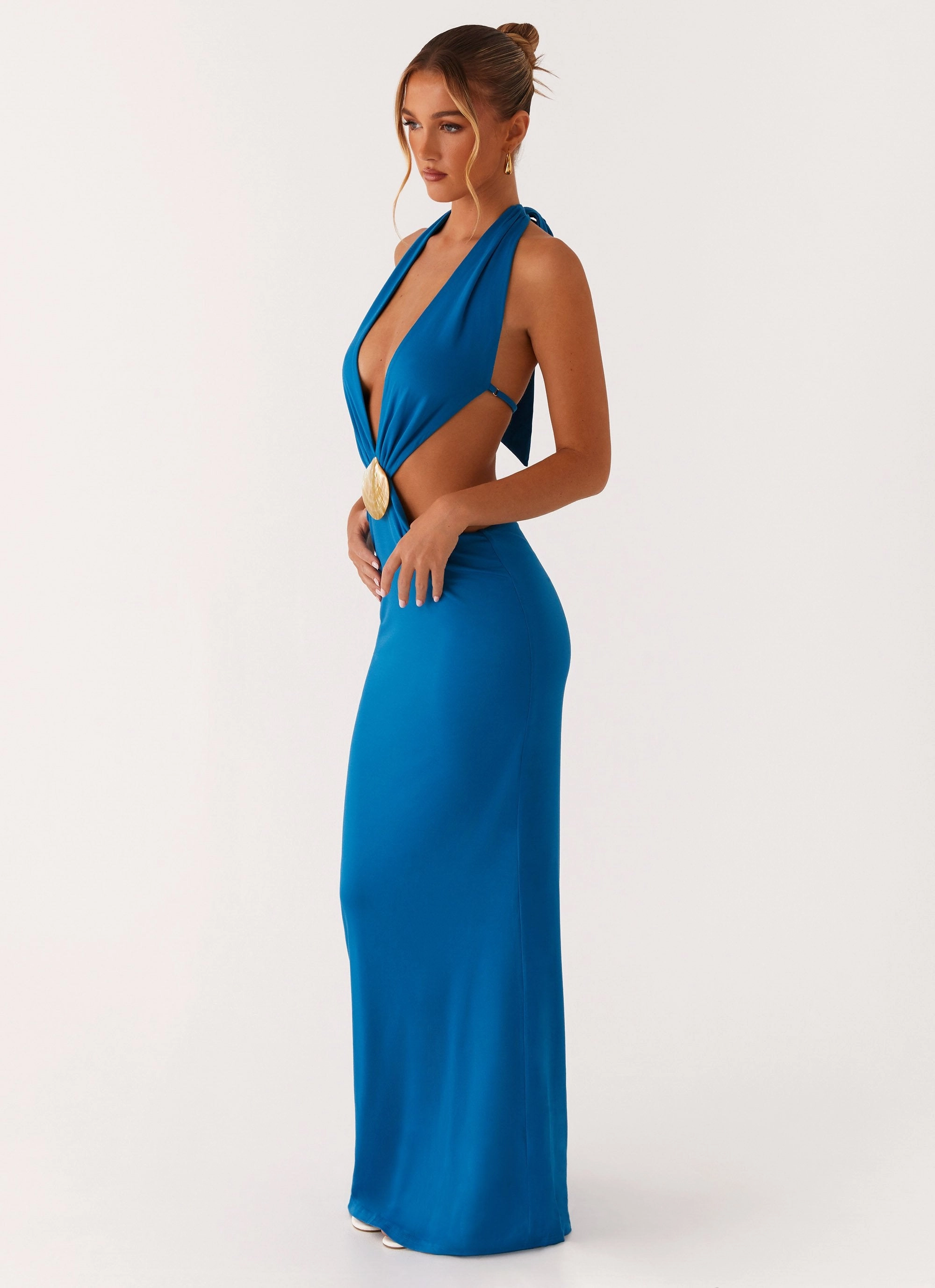 Fall Go Gloss Accent Flossy Maxi Dress - Royal Blue