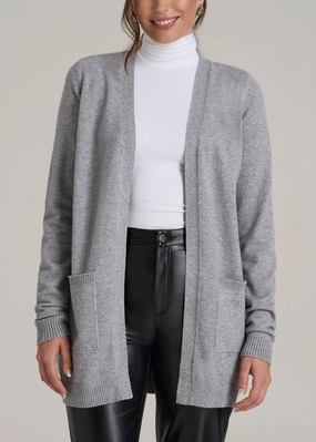 Cozy Outerwear Open-Front Long Cardigan Sweater for Tall Women in Ash Grey Mix