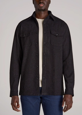 Stretch Knit Overshirt for Tall Men in Black Snag Proof Weave Minimalist Aesthetic