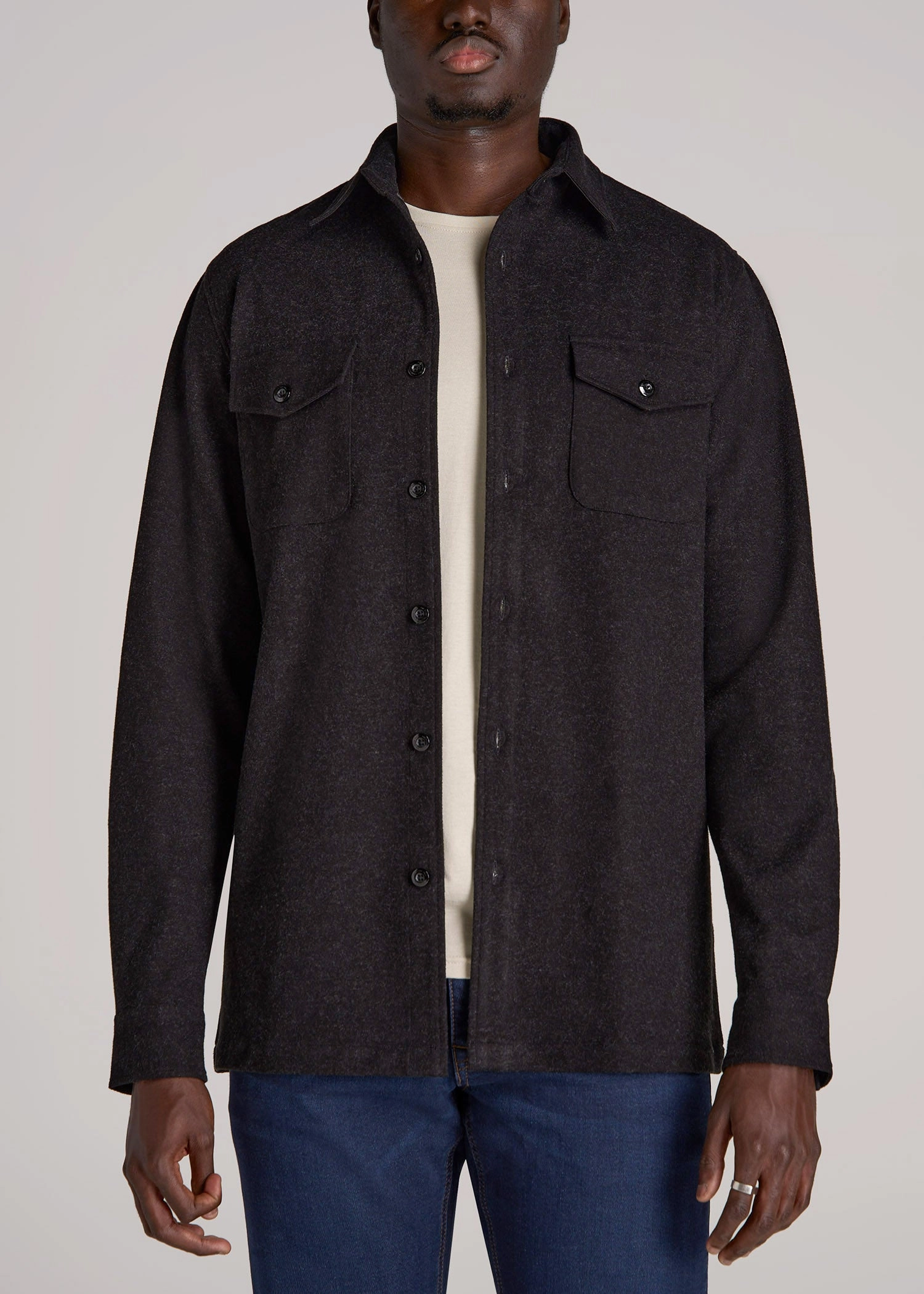 Stretch Knit Overshirt for Tall Men in Black Non Chafe Armholes AirflowOptimized Design