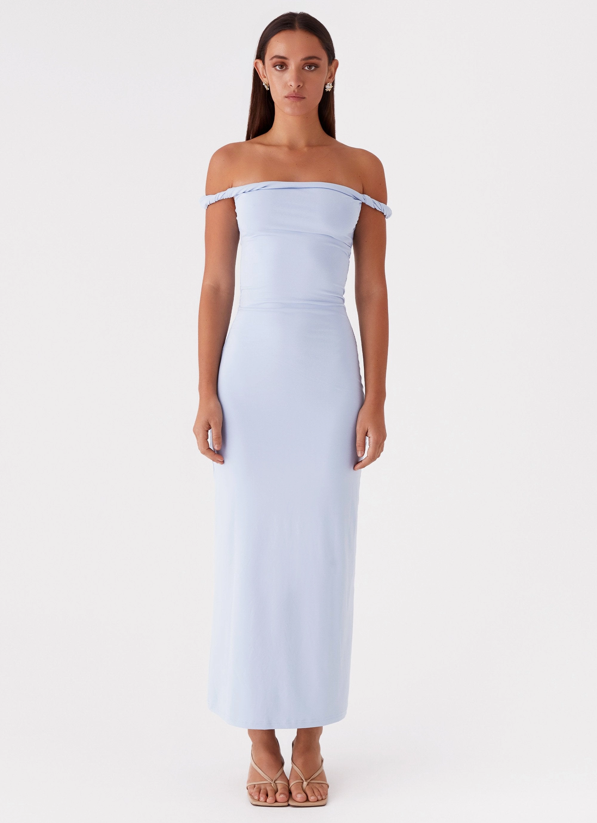 Relaxed work dress Knot-Detail Arabella Twist Shoulder Maxi Dress - Blue