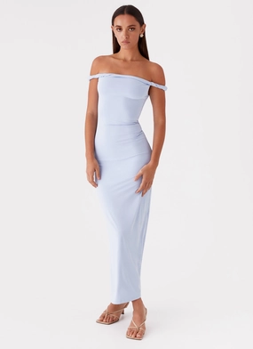 Tall Girl Feminine empire waist dress Arabella Twist Shoulder Maxi Dress - Blue