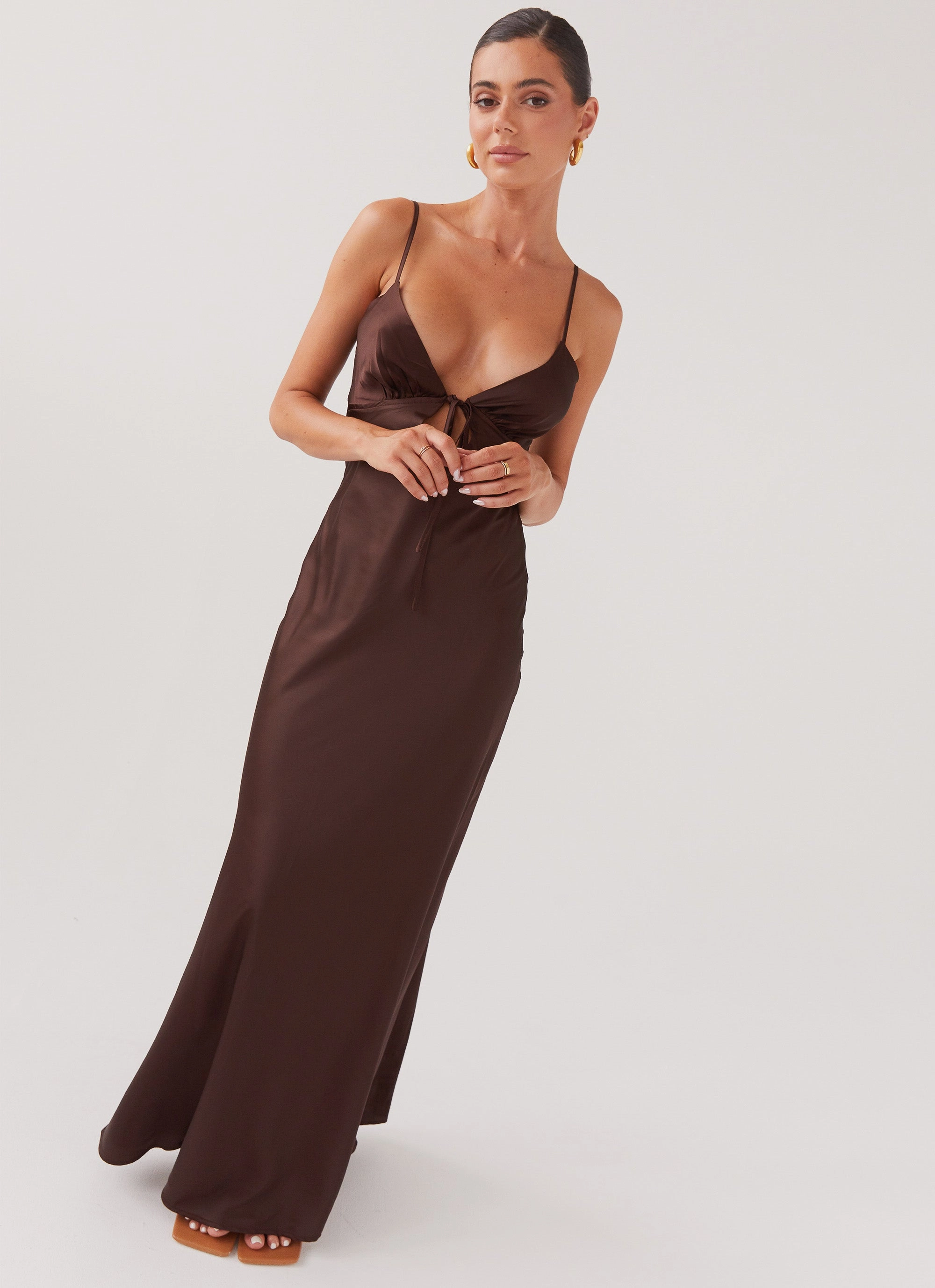 Flora Satin Maxi Dress - Chocolate Trendy Look