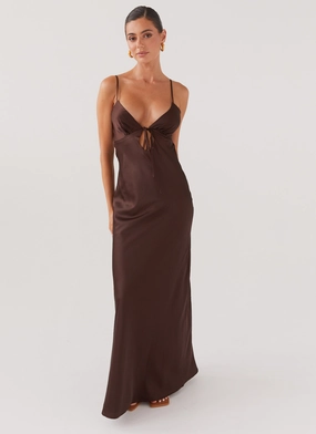 Lounge Texture Lightweight warm-weather dress Flora Satin Maxi Dress - Chocolate