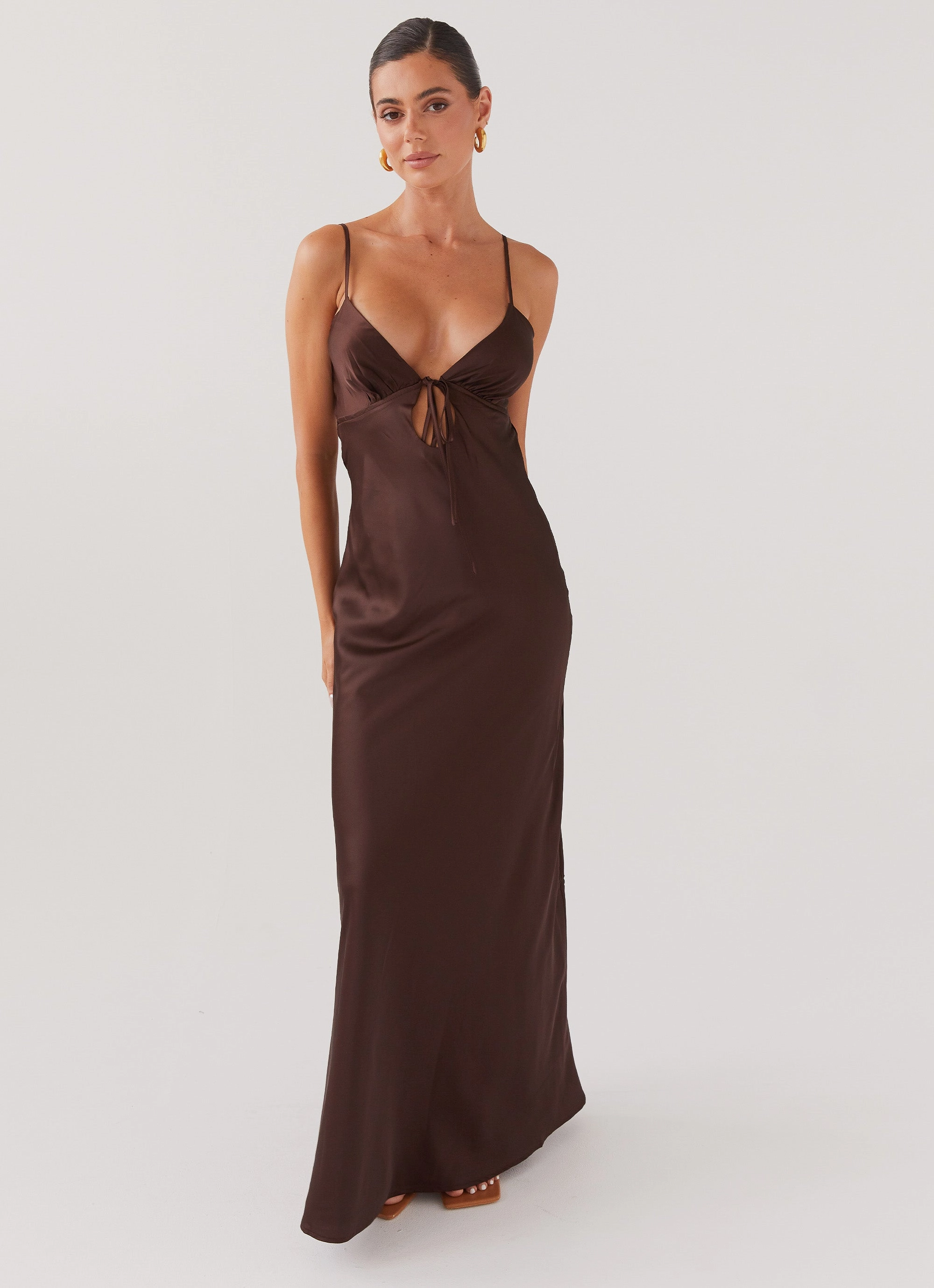 Lounge Texture Lightweight warm-weather dress Flora Satin Maxi Dress - Chocolate