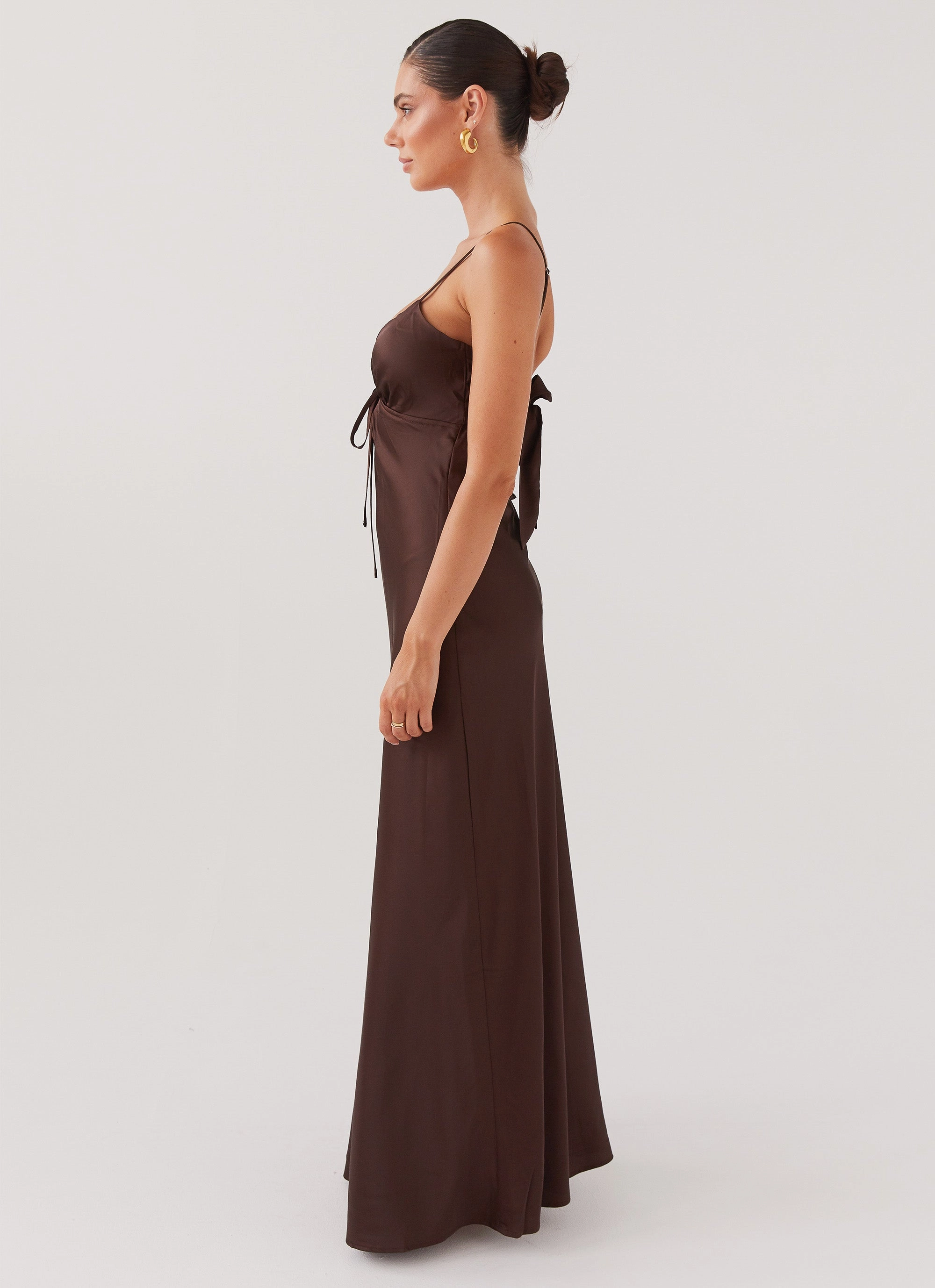Flora Satin Maxi Dress - Chocolate Light and breezy summer dress windproof