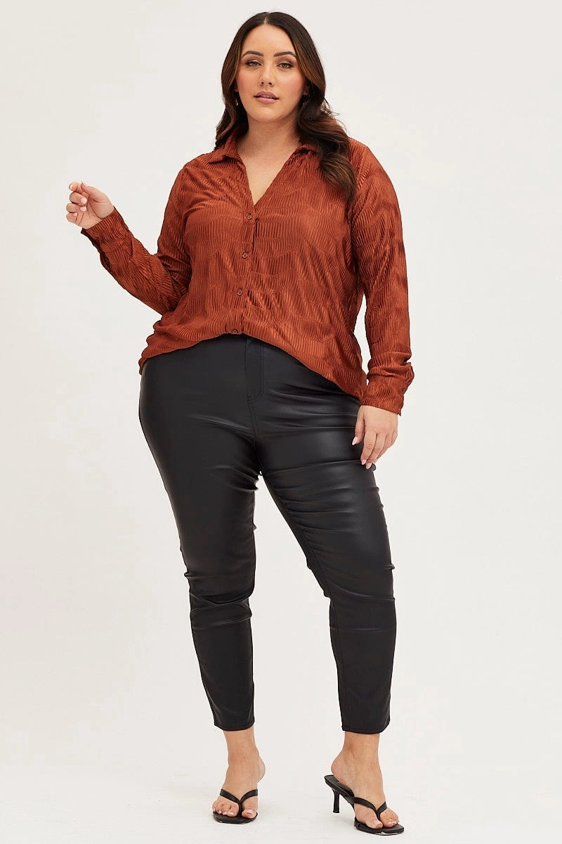Eco friendly materials Brown Oversized Shirt Plisse Long Sleeve