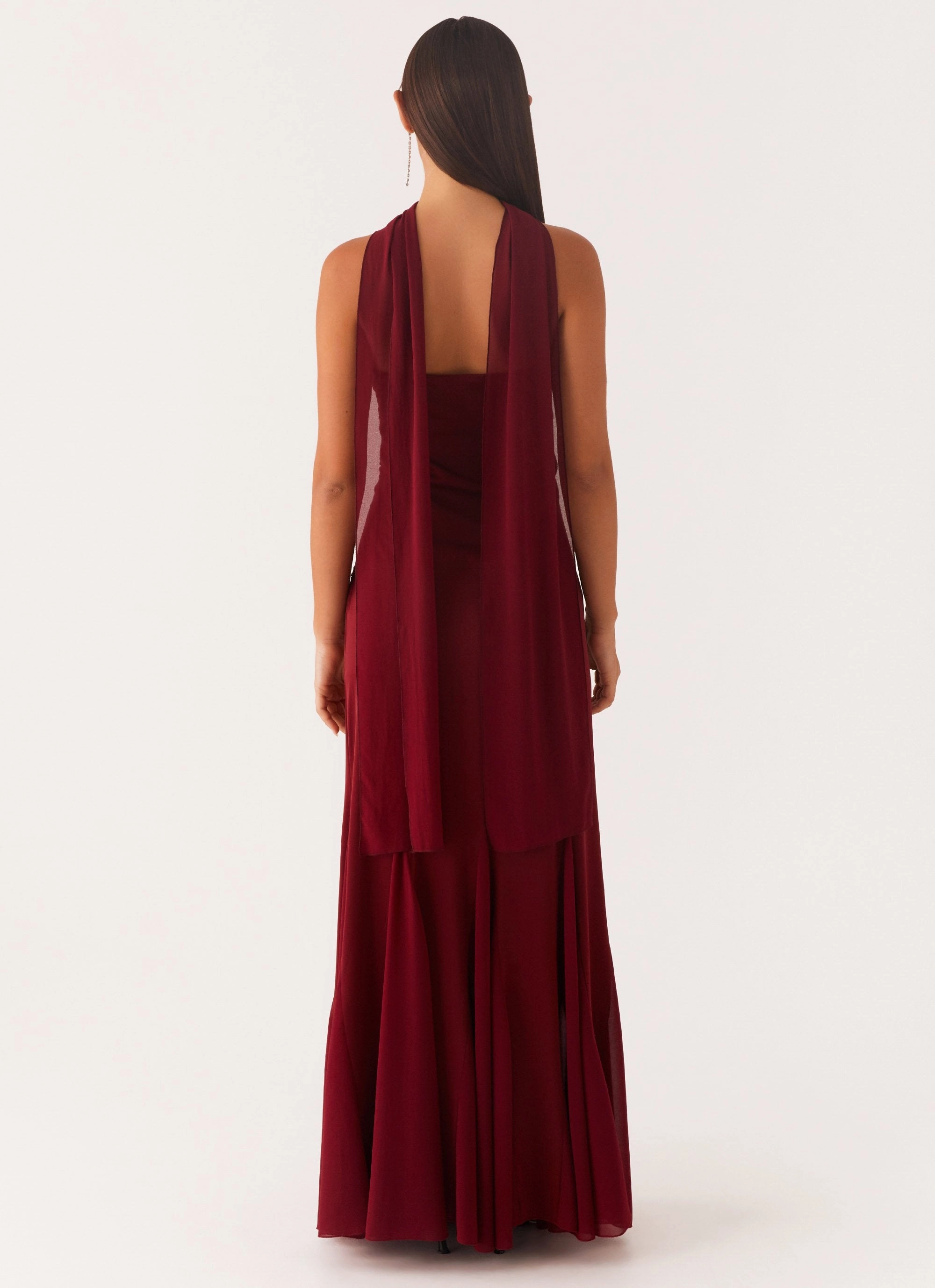 Melrose Satin Chiffon Maxi Dress - Deep Red Perfectly Fitted Smooth Edge