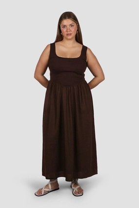 MYRA DRESS CHOCOLATE Spring Garden Belt Waist