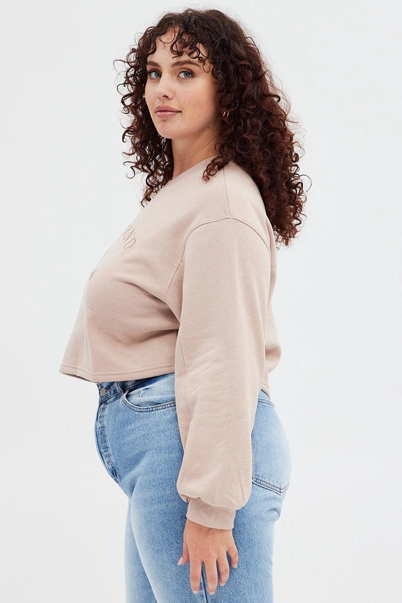 Pink Long Sleeve Portland Embroidered Semi Crop Sweater Layer Chic