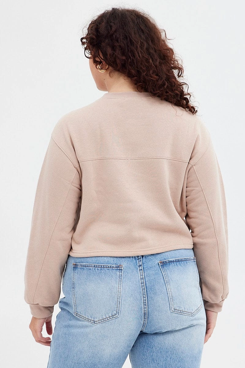 shoe accents anti wrinkling Pink Long Sleeve Portland Embroidered Semi Crop Sweater