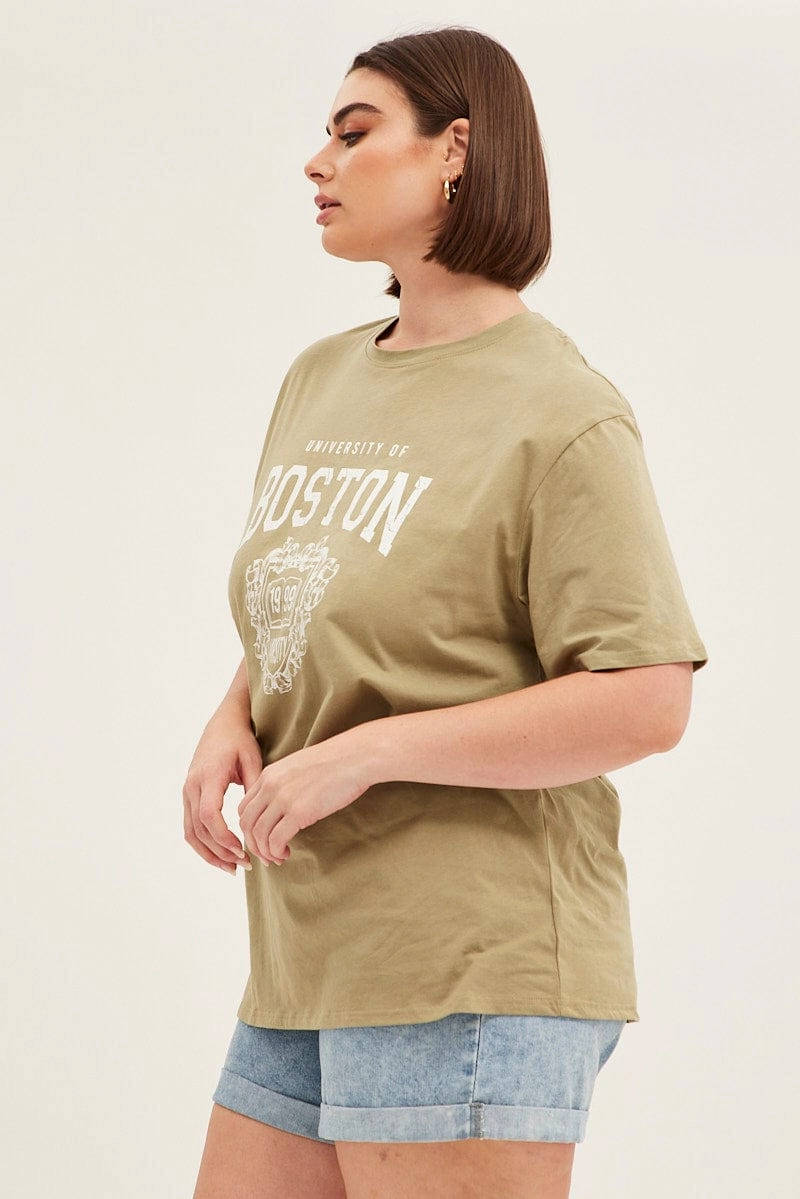 No-Shrink Fabric Green Short Sleeve Oversized Boston Round Neck T-shirt