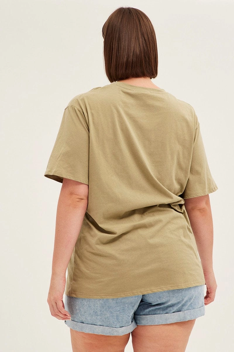 Soft Touch Texture Comfort Wear Fit Green Short Sleeve Oversized Boston Round Neck T-shirt