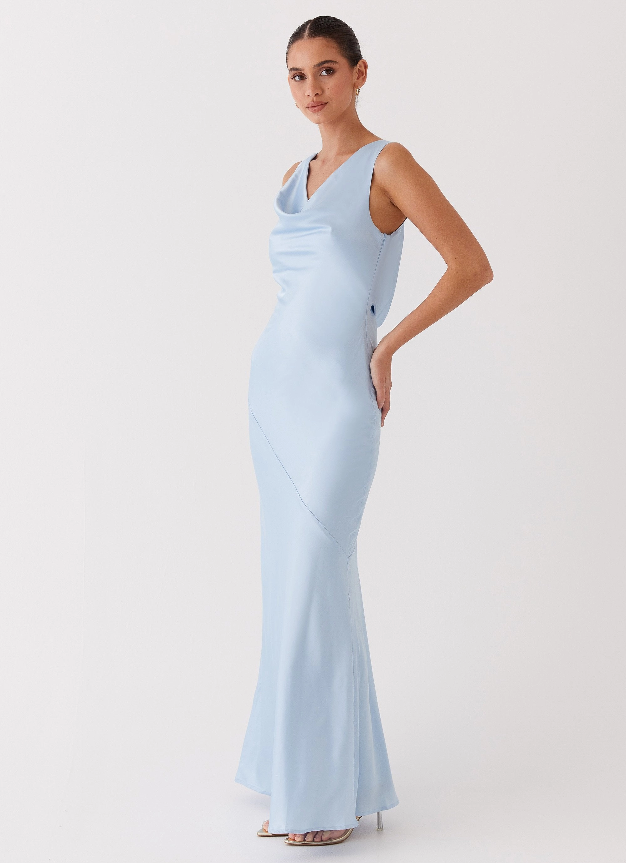 Be Mine Satin Maxi Dress - Blue Textured Flow