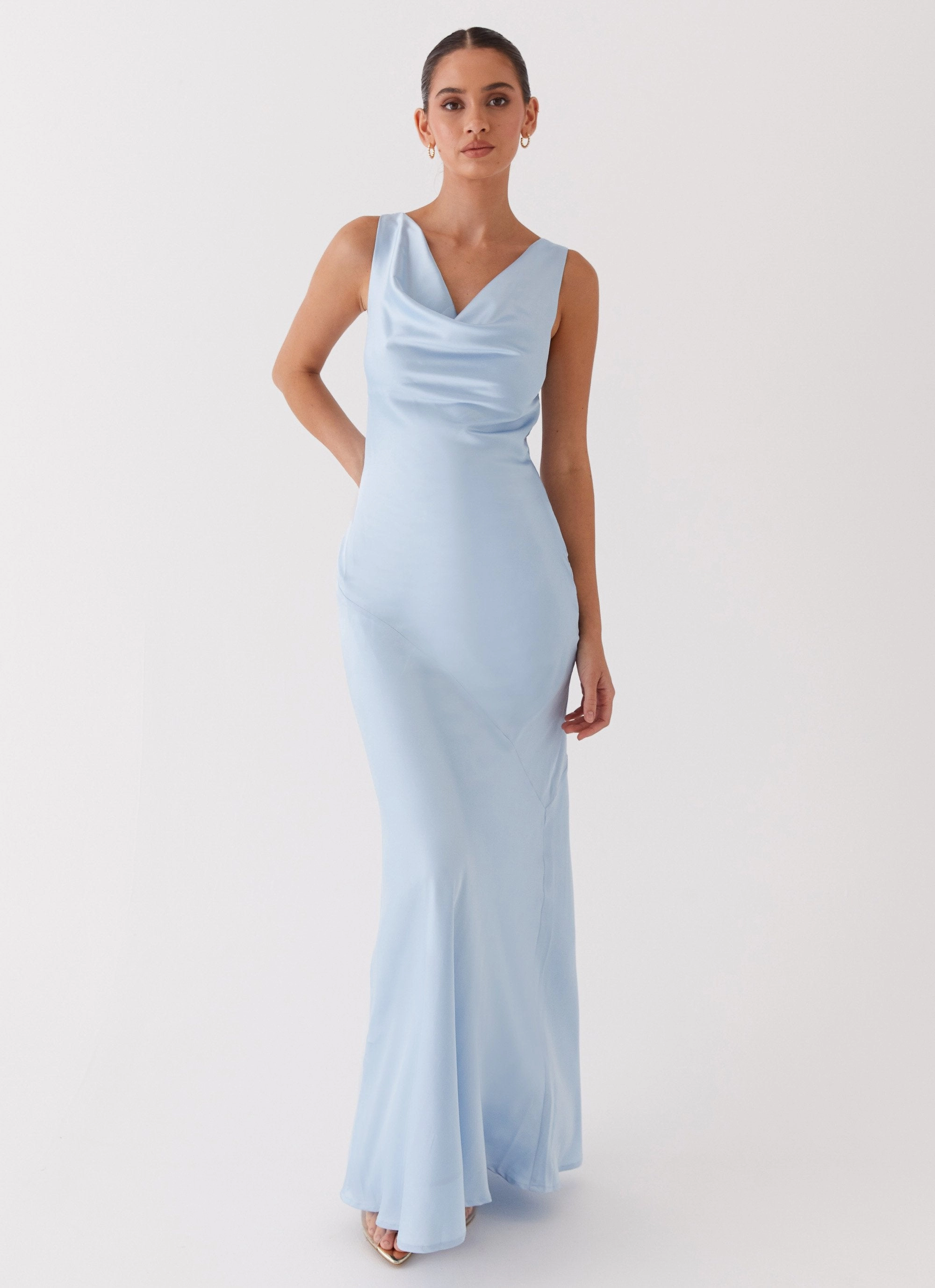 Be Mine Satin Maxi Dress - Blue soft look Soft fabric piece
