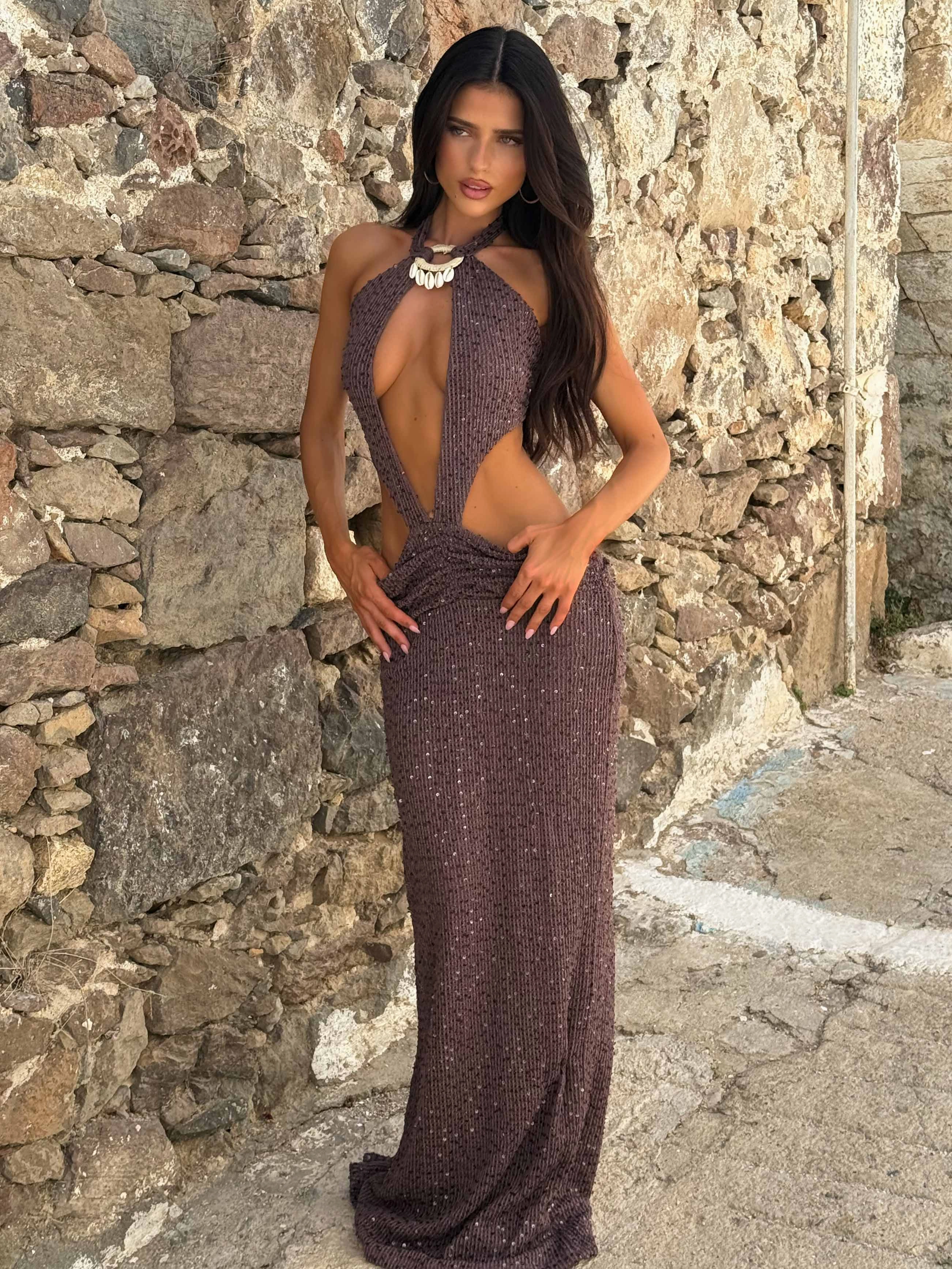 Fresh Texture Perfectly Crafted ULANI MAXI DRESS CHOCOLATE