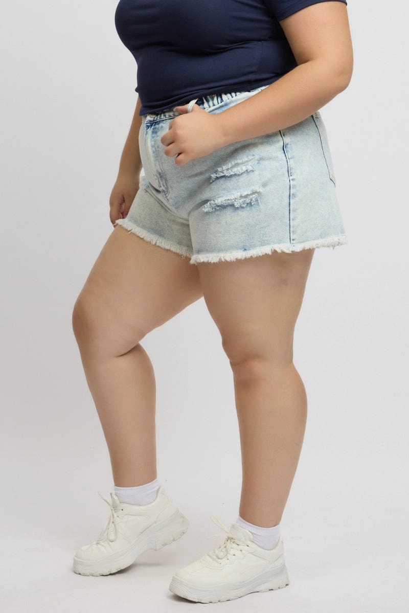 Denim Relaxed Shorts High Rise Stretchable