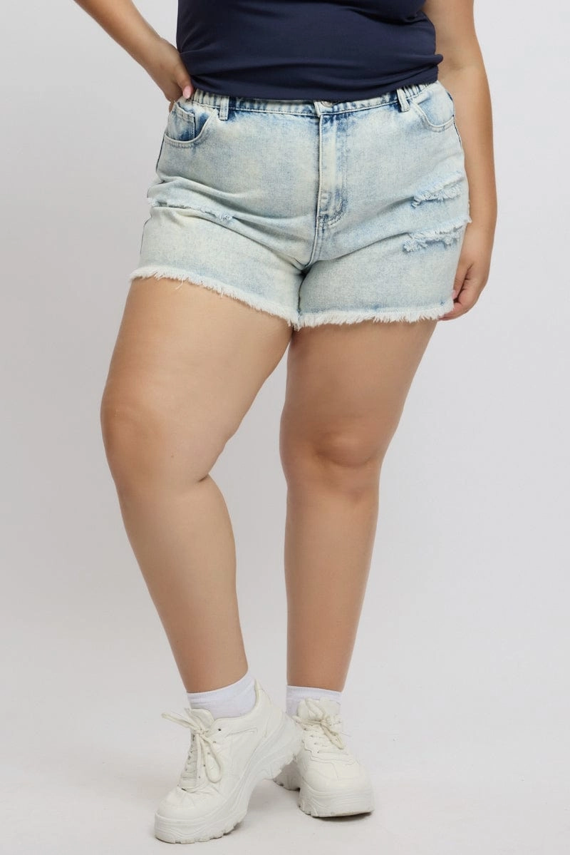 Quick Access Zip Pockets Stretchable Waistband Denim Relaxed Shorts High Rise