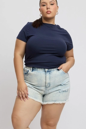 Denim Relaxed Shorts High Rise Performance Flex