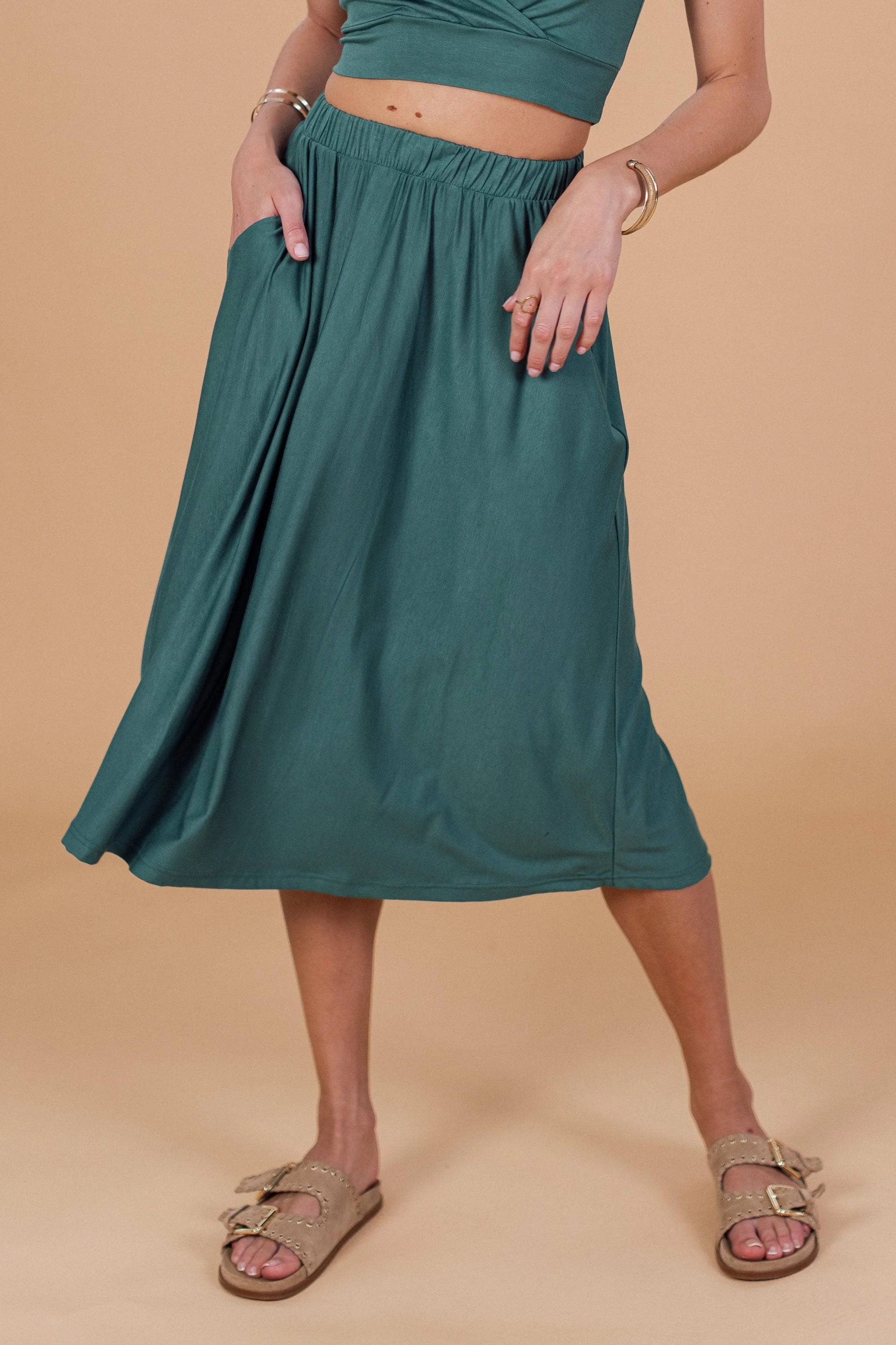 Skirt Serena Emerald Green Stretch Material Sequined Finish