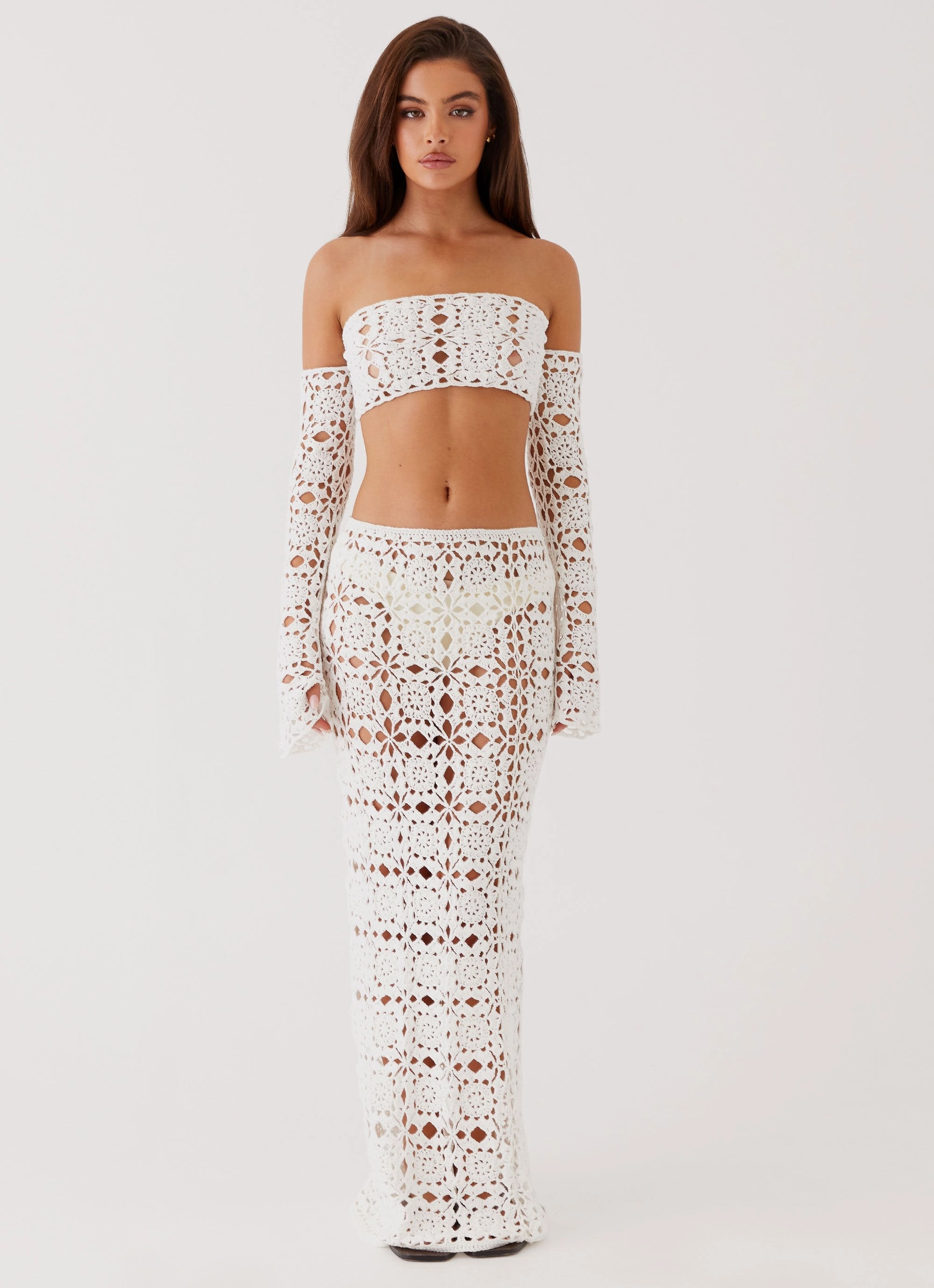 Sorrentino Crochet Long Sleeve Top - White Edgy