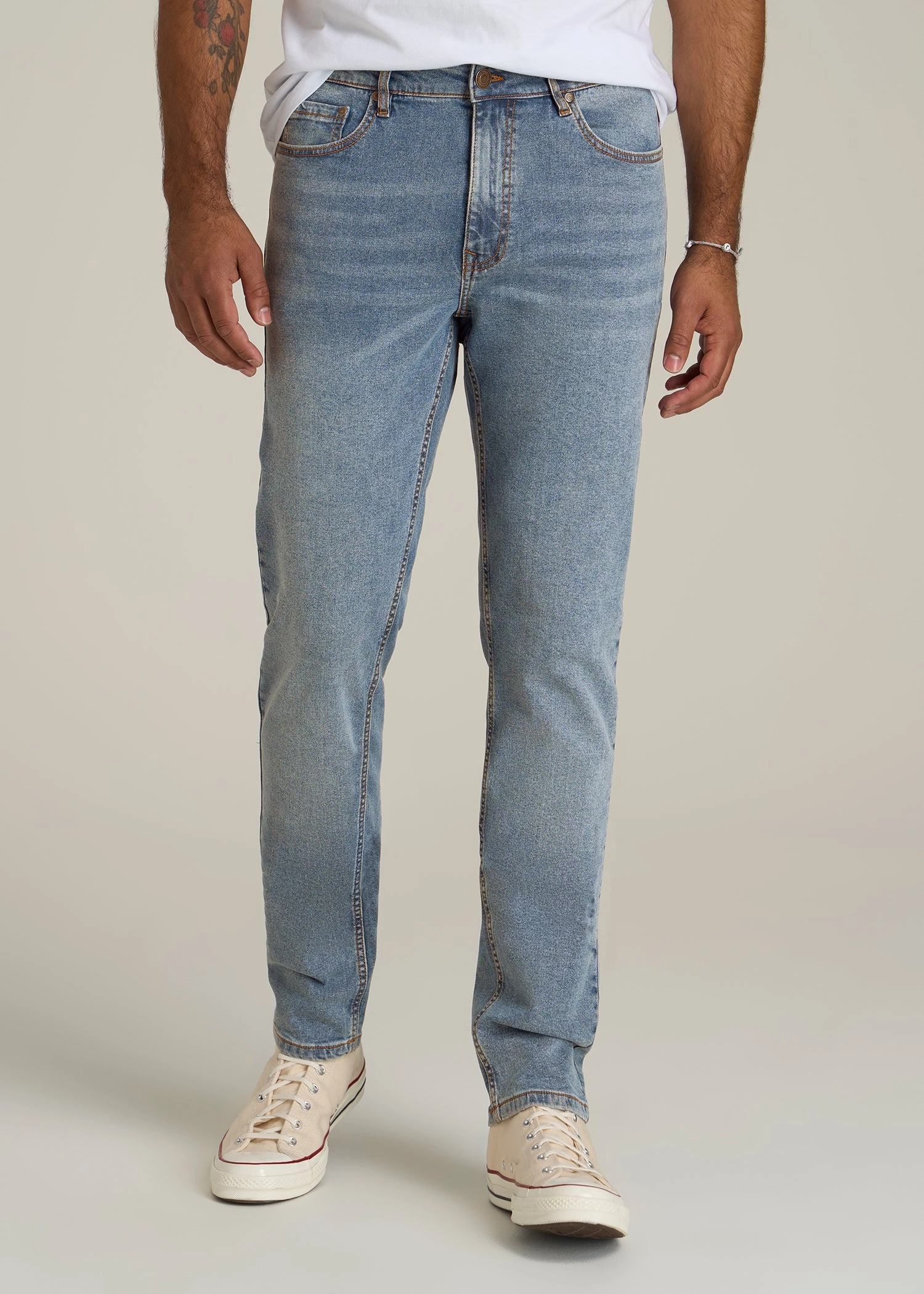 Family Style Elegant A.T. Basics Men's Dylan Slim Fit Jeans for Tall Men in Tufts Blue