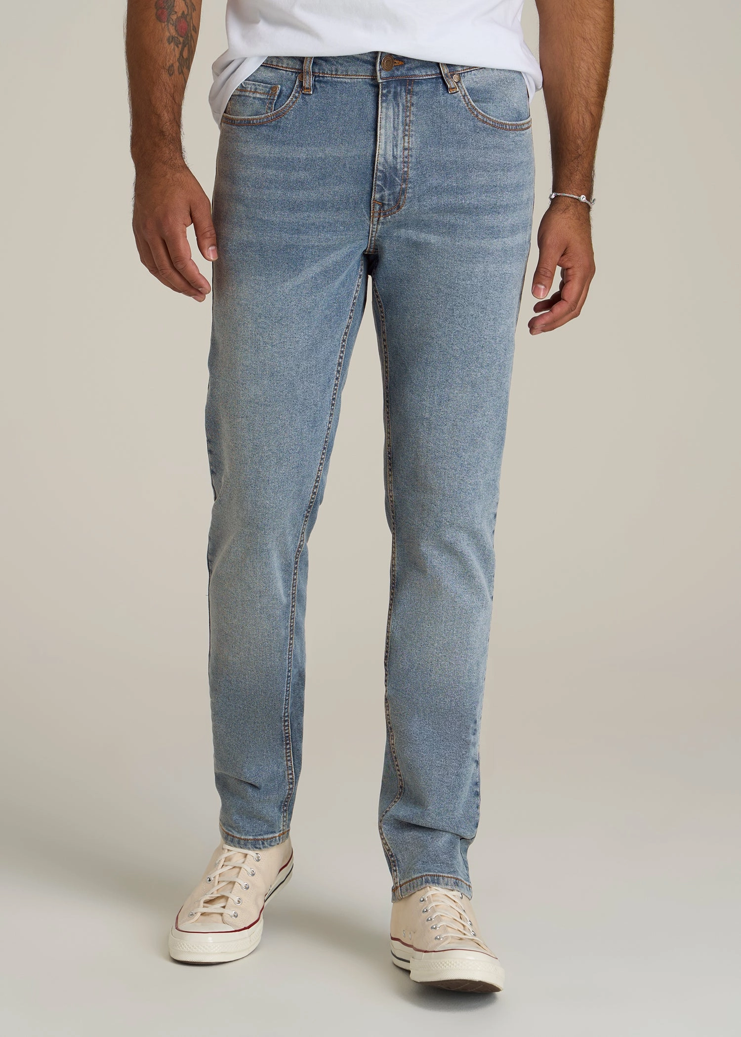 A.T. Basics Men's Dylan Slim Fit Jeans for Tall Men in Tufts Blue Fitted Design