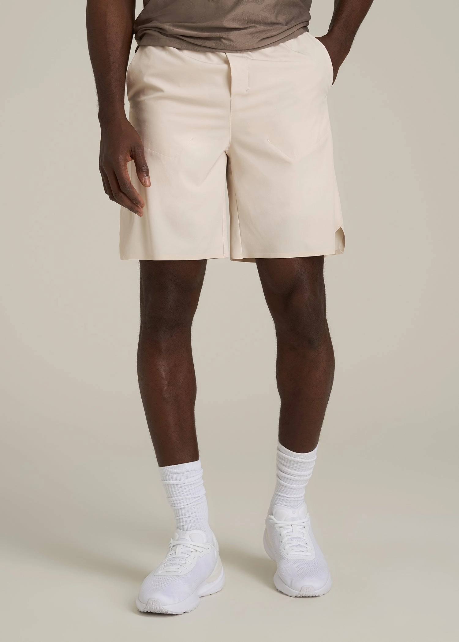 2-in-1 Featherweight Running Short for Tall Men in Light Stone adult clothing Breathable Waistband