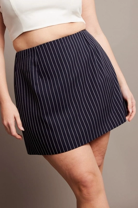 Blue Stripe Pinstripe Mini Skirt Formal Event