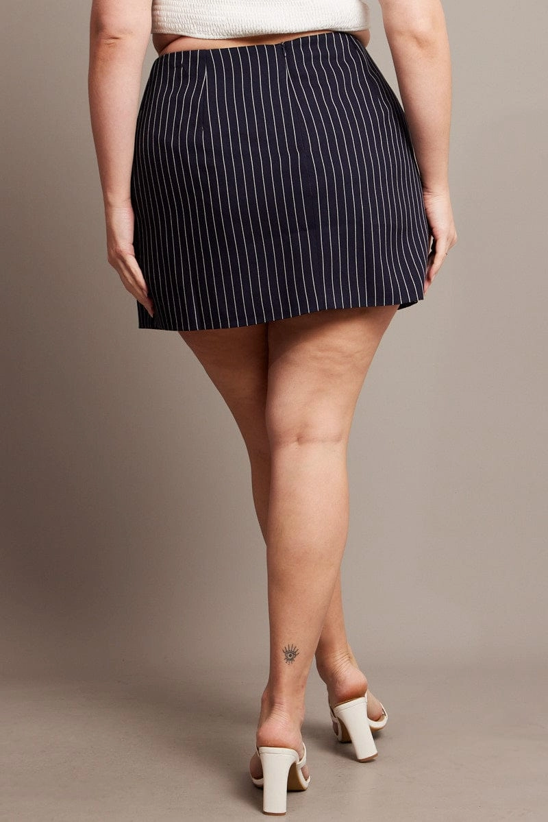 Blue Stripe Pinstripe Mini Skirt Vibrant Touch