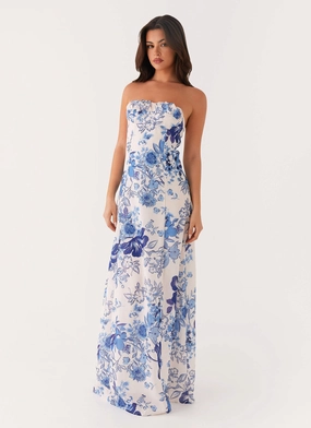 Tayla Linen Maxi Dress - Serene Sky Floral Gender Fluid