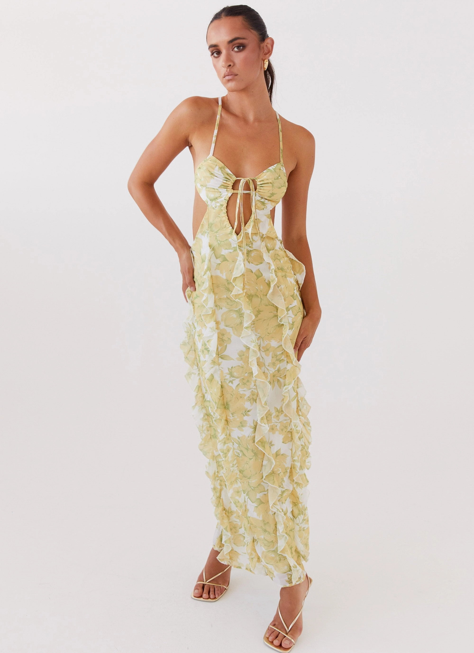 Evening Ready Beachwear Sunset Kisses Ruffle Maxi Dress - Daffodil