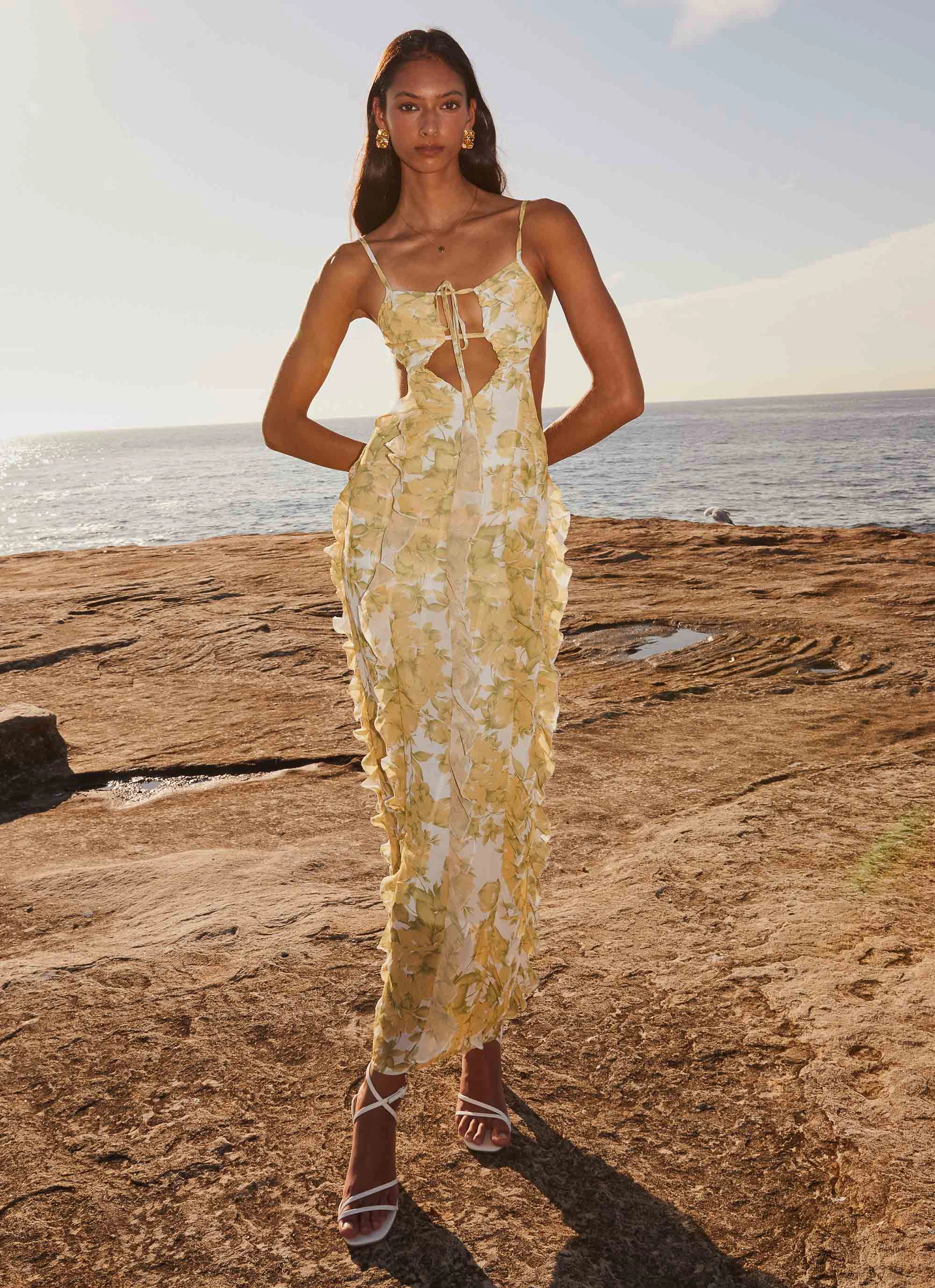 Sunset Kisses Ruffle Maxi Dress - Daffodil Go To Wear