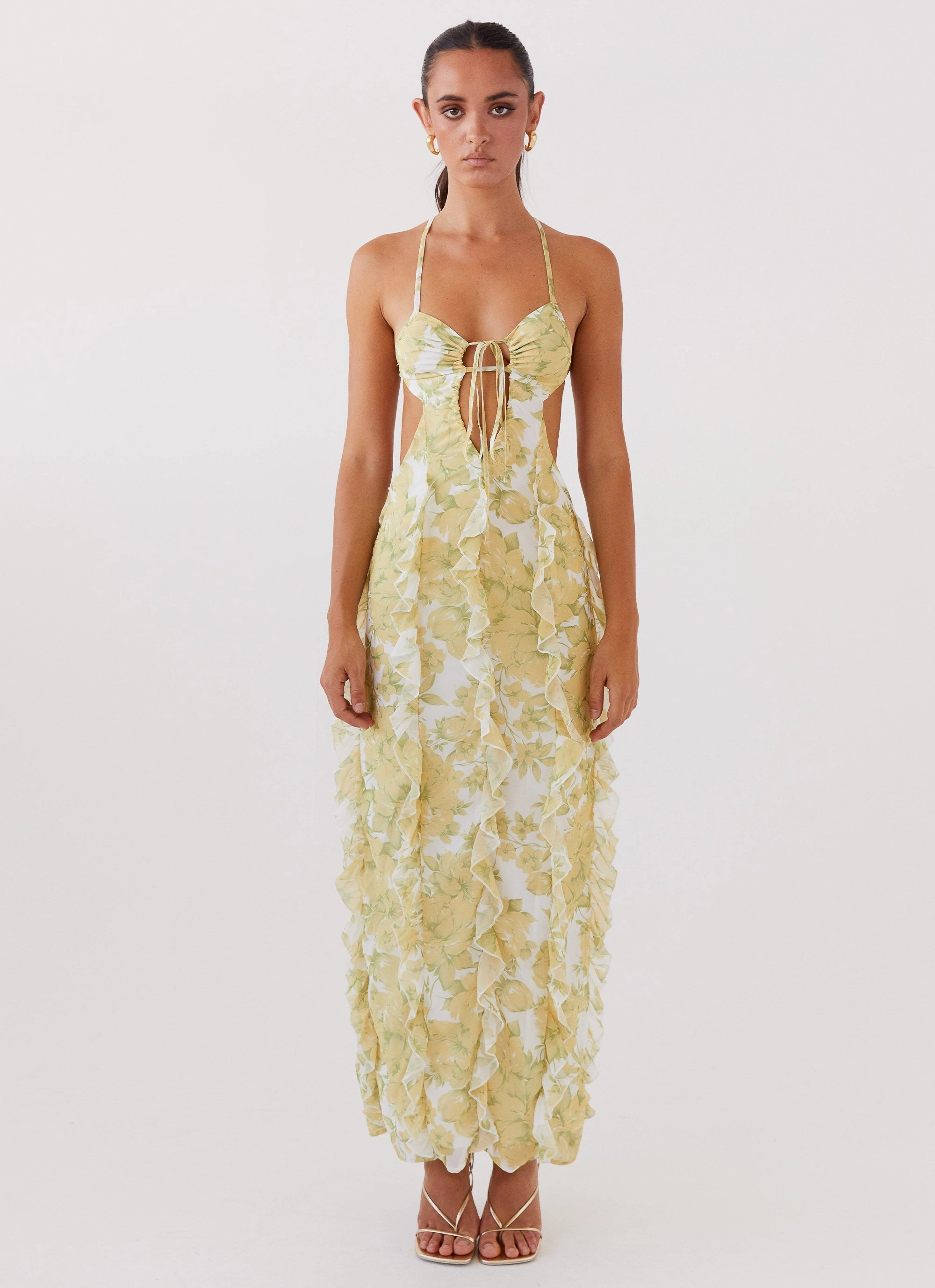 Sunset Kisses Ruffle Maxi Dress - Daffodil Romantic-Style Formed Look