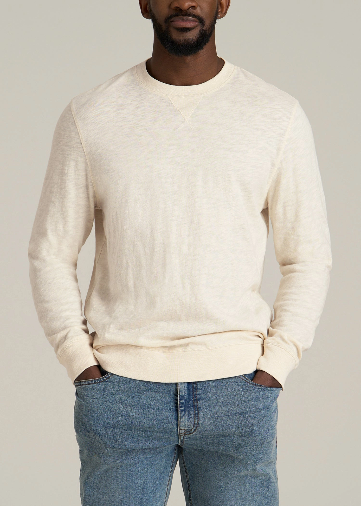 Sunwashed Slub Crewneck for Tall Men in Ivory White product tribal energy