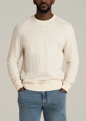 Sunwashed Slub Crewneck for Tall Men in Ivory White Graphic Design Soft Comfort
