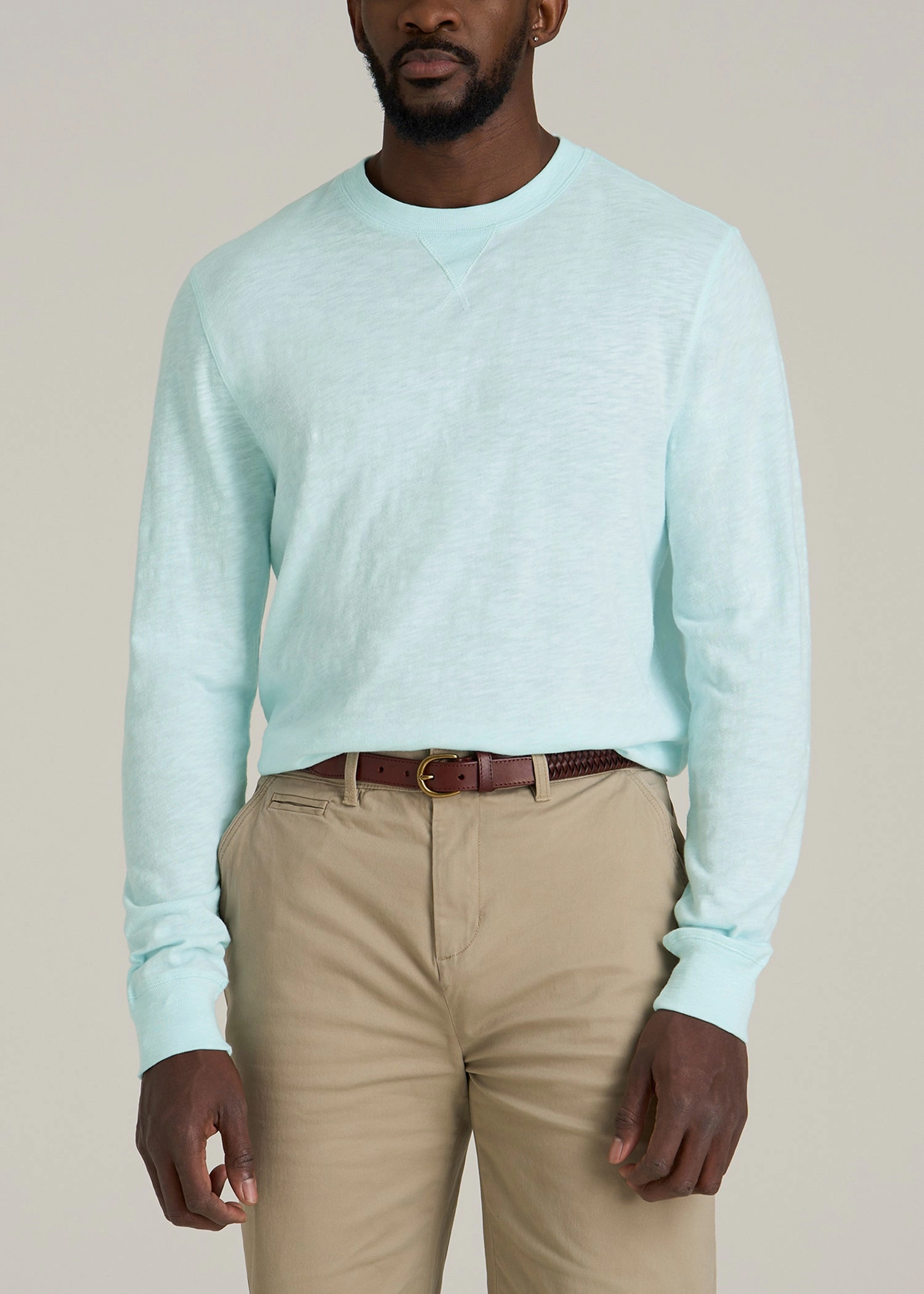 neon colors Sustainable Fabric Sunwashed Slub Crewneck for Tall Men in Saltwater