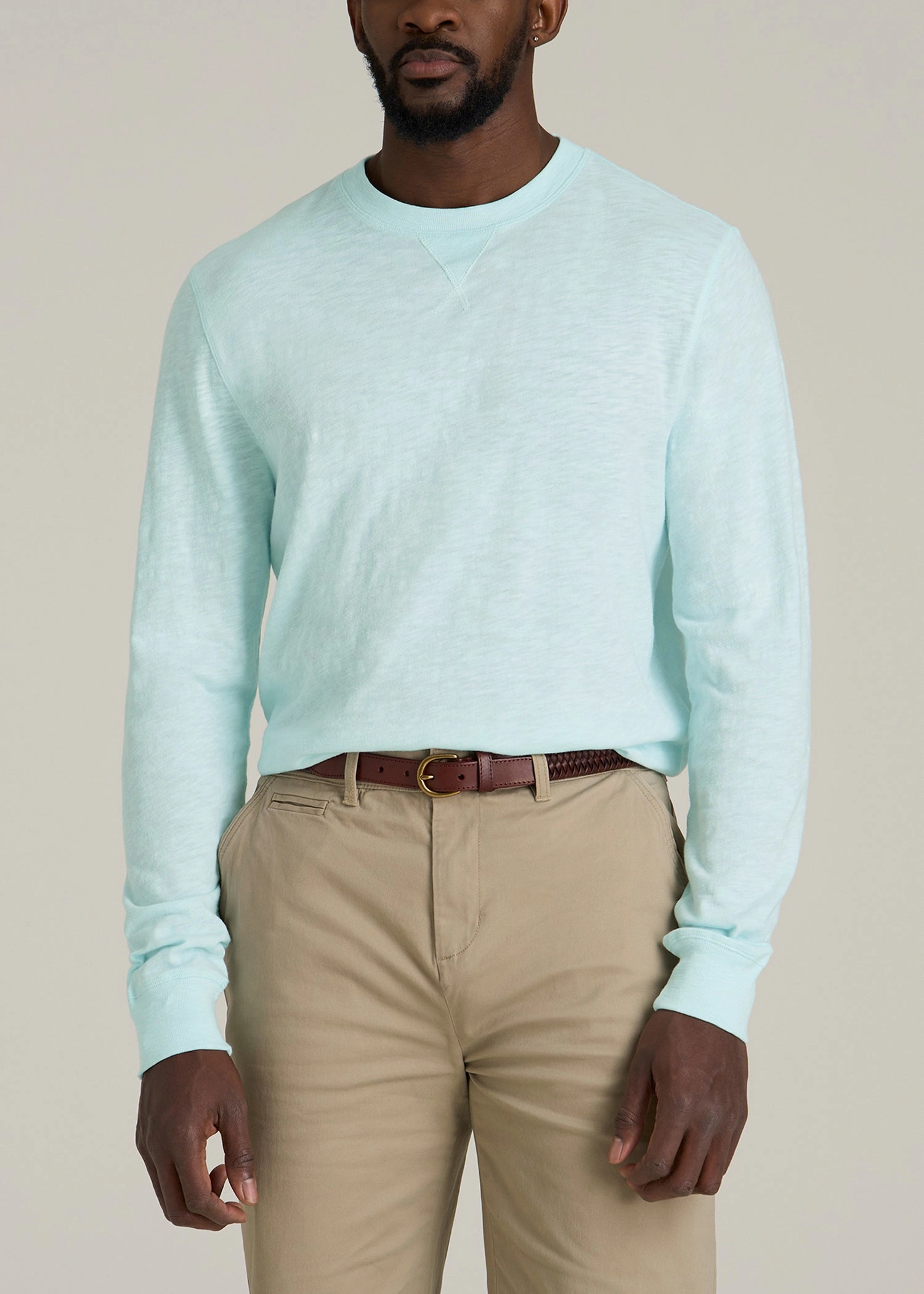 Sunwashed Slub Crewneck for Tall Men in Saltwater Eco Friendly