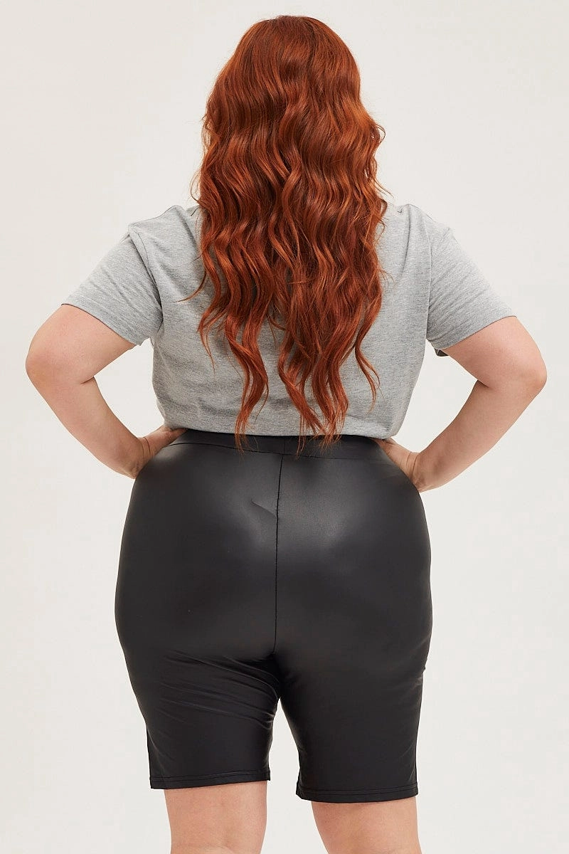Flexible Waistline Black High Waist Wet Look Bike Short