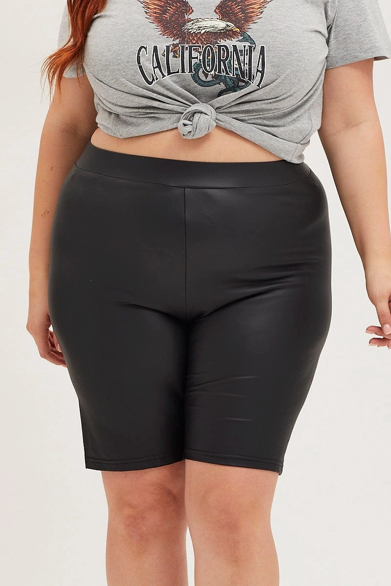 Versatile Layering Black High Waist Wet Look Bike Short