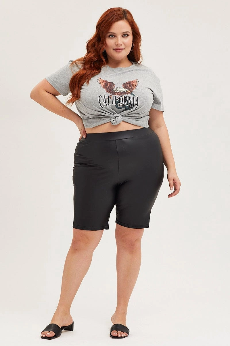 Black High Waist Wet Look Bike Short Polyester fabric Daily Wear
