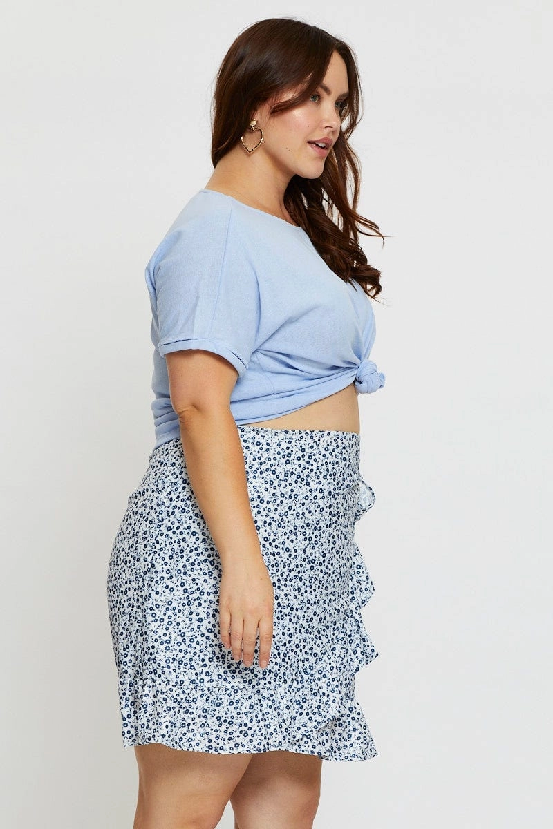 Floral Print Mini Skater Skirt Ruffle Hem Stylish Vibe