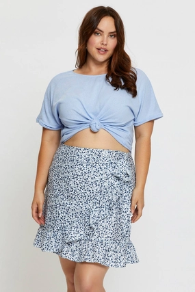 Runway Inspired Floral Print Mini Skater Skirt Ruffle Hem