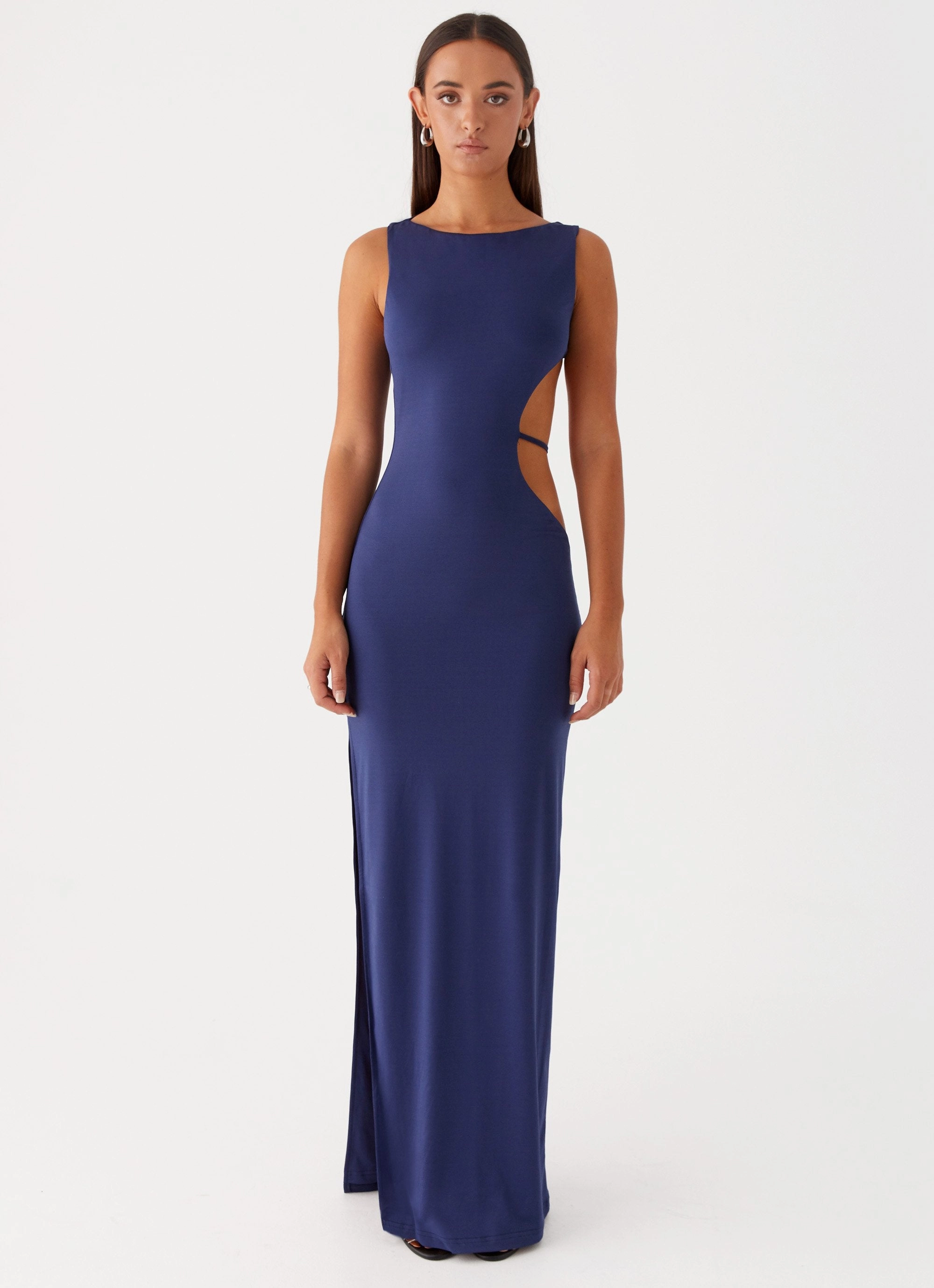 Beaded-Edge Elegant Simplicity Sutton Maxi Dress - Navy