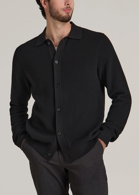 Concert Look Sweater Polo Cardigan for Tall Men in Black