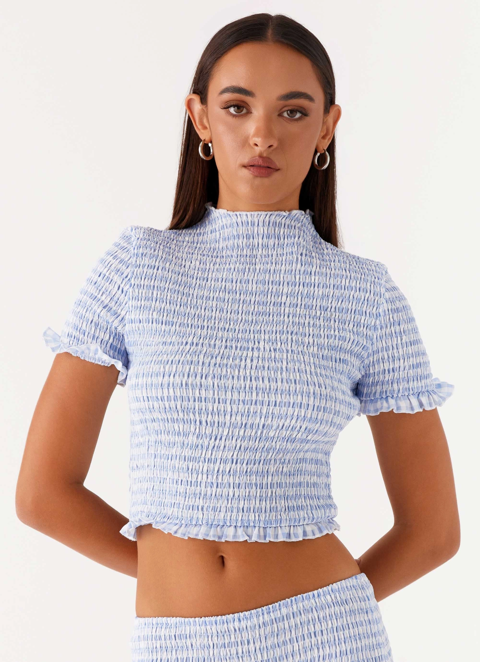 Sweetest Pie T-Shirt - Baby Blue Gingham Easy-Going Style Stylish Layer Look