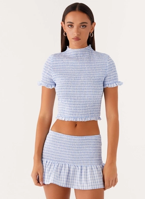 Sweetest Pie T-Shirt - Baby Blue Gingham UV Protective Fabric Chill Design