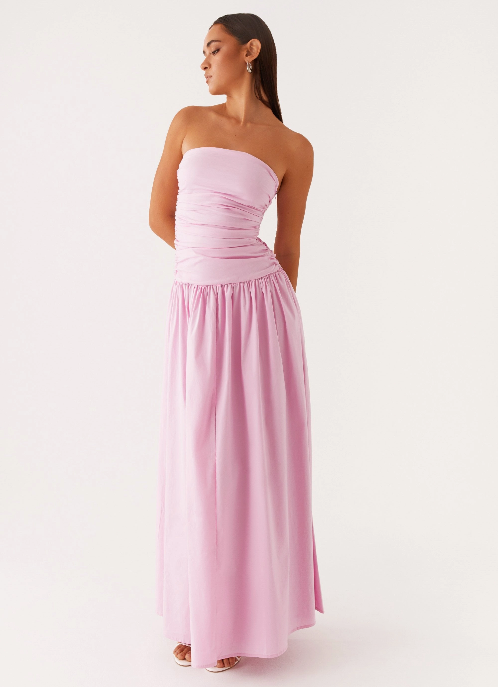 Raglan-Sleeve Low-Waist Carmel Maxi Dress - Pink