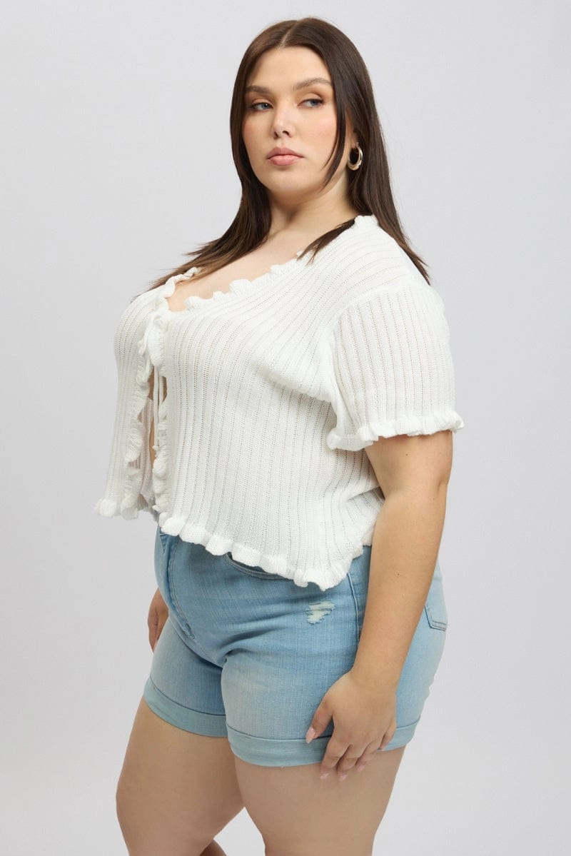 Very Cold 3-In-1 Set White Tie Up Cardigan Short Sleeve